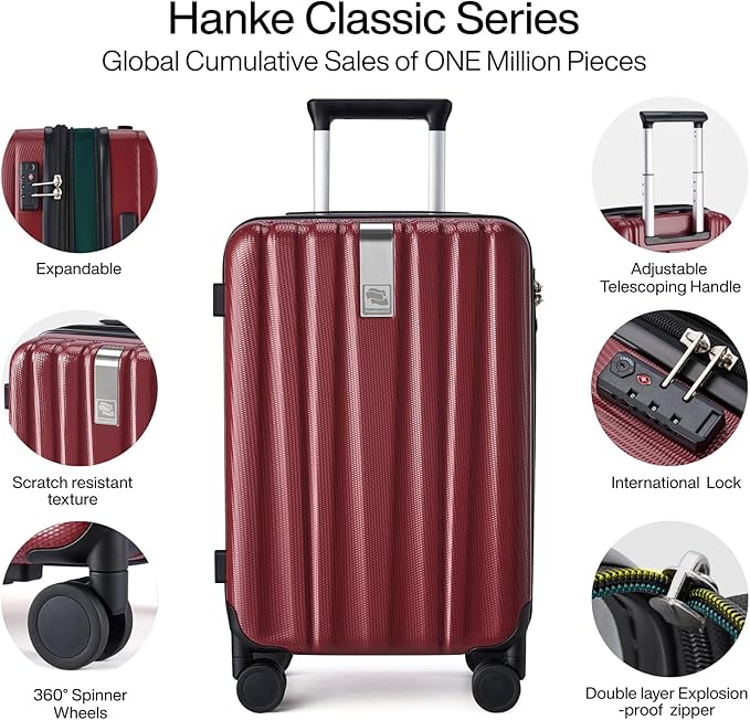 Hanke 29 Inch Expandable Checked Luggage Lightweight PC Hard Shell Luggage Suitcases with Wheels Tsa Luggage Rolling Large Suitcase Travel Luggage Bag for Study Abroad(Burgundy)