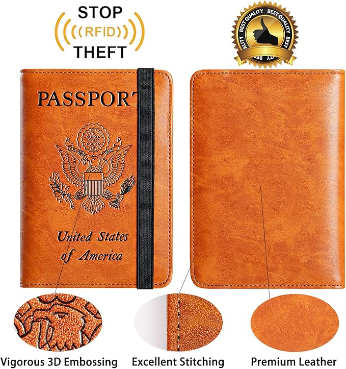 Passport Holder Cover Wallet Travel Essentials RFID Blocking Leather Card Case International Must Haves Travel Accessories for Women Men(113#Claybank)