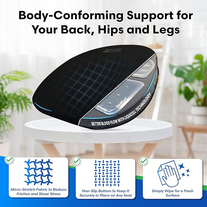 Original Seat Cushion - Liquicell Membrane Technology for Pressure Relief, Tailbone Pain, Sciatica, Hip & Lower Back Pain - Long Sitting on Car Seat, Office/Home Chair (18" W x 17" x 3")