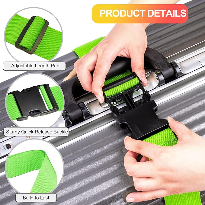 Luggage Straps for Suitcases TSA Approved, Travel Belt Suitcase Belt, Suitcase Straps TSA Approved, Luggage Belt Strap TSA Approved, Travel Straps for Luggage, 4Pcs Luggage Band Orange, Green
