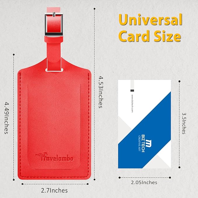 Travelambo Luggage Tags for Suitcases Faux Leather Privacy Protection 2 Pack Bag Tags Travel Accessories Essential, Classic Red