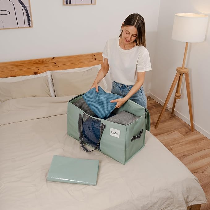 VENO 6 Pack Moving Bags, Comforter and Blanket Storage Bags for Closet, Moving Boxes, Boxes with Lids Alternative, College Dorm Packing Supplies, Foldable Heavy-Duty Tote (Light Green Matte, 6 Pack)