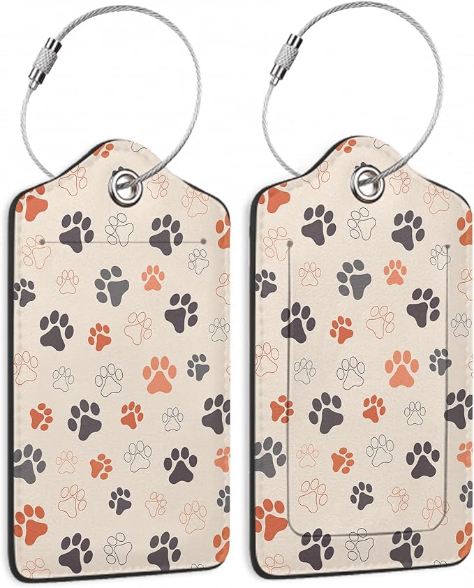 2 Pack Luggage Tags for Suitcase,Dog Cat Paws Leather Luggage Tag Bag Tags Identifiers Privacy Cover Id Label with Steel Loop for Women Men Girls Boys Travel