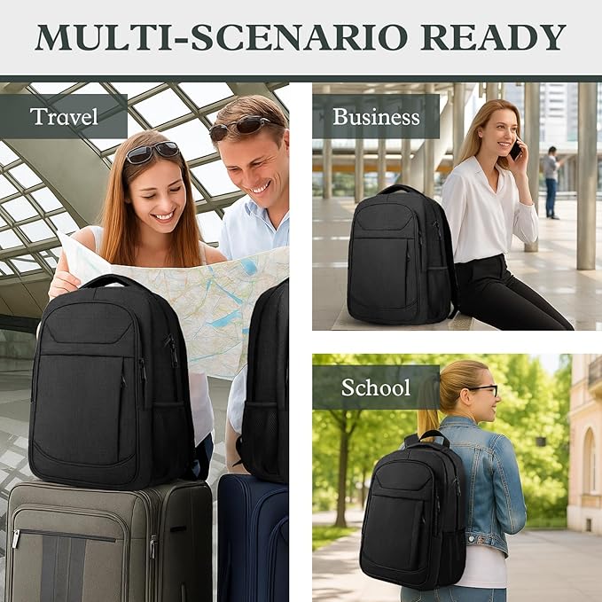 Travel Laptop Backpack, Travel Backpack For Women, Business Anti Theft Slim Sturdy Laptops Backpack, 15.6” Water Resistant College School Computer Bag Gift for Men & Women, Black