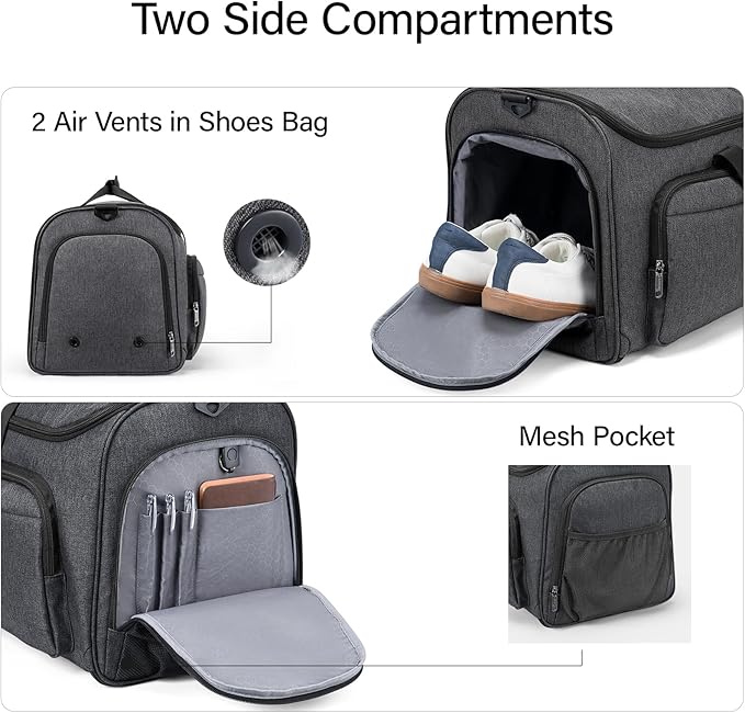 Hanke Carry on Garment Bags for Travel,Convertible Duffle Bag Luggage Bag Weekend Bag with Shoe Compartment,2 in 1 Hanging Suitcase Suit Bag for Men Women,Dark Grey