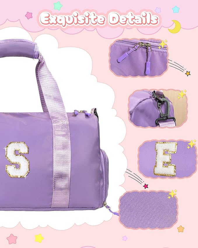 4 Year Old Girl Birthday Gifts-Girl Gym Bag with Shoe Compartment, Kid Personalized Weekender Overnight Bags, Initial Travel Tote with Makeup Pouch, Valentines Day Gift for Girls (Letter R)