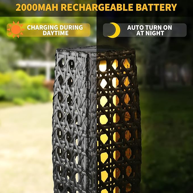 Solar Floor Lamp, Outdoor Floor Lamp Lanterns Outdoor Waterproof, Solar Powered Resin Wicker Lamp, Weather-Resistant Rattan Deck Light for Porch, Garden, Patio