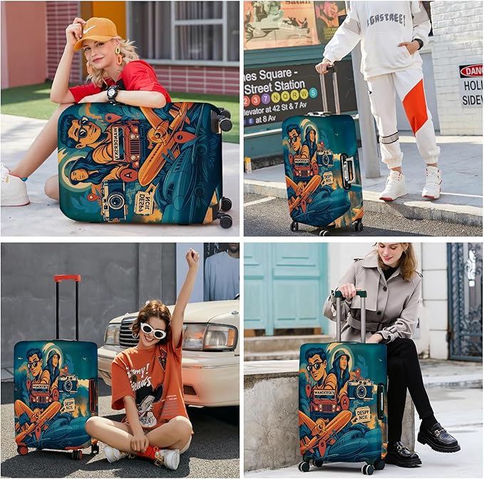 ANNA QUEEN Funny Adventure Travel Luggage Cover, Explore-Themed Suitcase Protector, Stretchable, Washable Travel Cover for 28-30 Inch Luggage