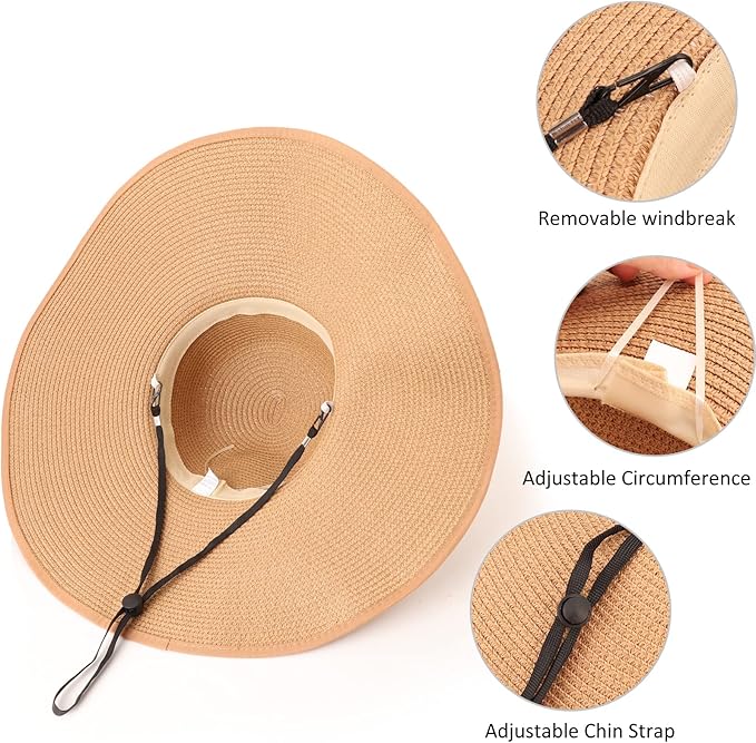 DRESHOW Beach Hats for Women Big Straw Wide Brim Summer Hat Floppy Foldable Roll up Cap Sun Hat UPF 50+