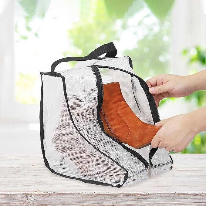 Boot Storage Bags [2PCS] - Plastic Short Boot Carry Bags Clear Shoe Bags with Handle for Travel & Daily Use - [Gray] Waterproof & DustProof Boot Bags for Cowboy Boots