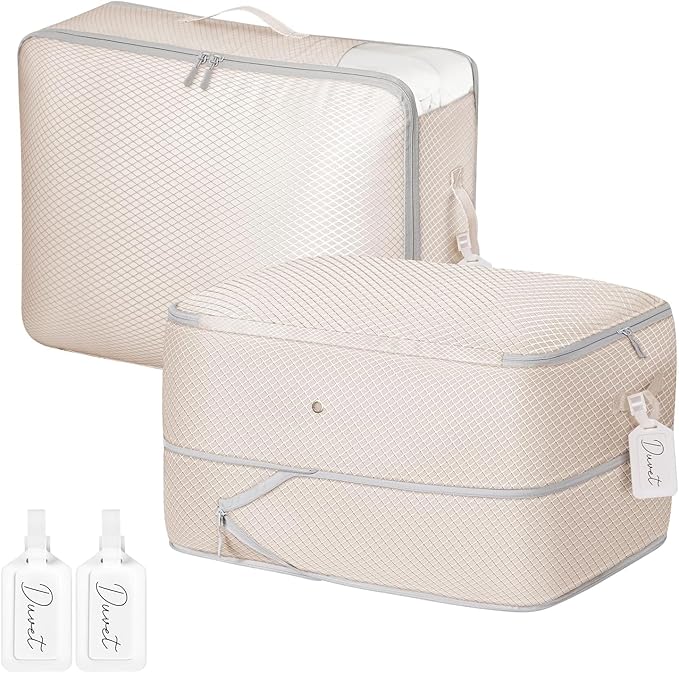Comforter Storage Bag 66 L - 2 Pack Blanket Storage Organizer Compression Bags, Large Capacity Ultra Space Saving Self Organize for Bedding, Pillow, Duvet, Sheet Storage with Zipper Window