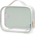 Narwey TSA Approved Clear Toiletry Bag for Travel, Waterproof PVC Clear Makeup Bags, Portable Compact Cosmetic Bag Make Up Organizer, Airport Airline Quart Size Compliant Bag (Mint Green Stripe)