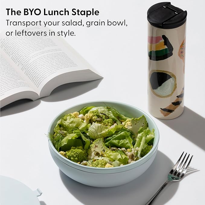 W&P Porter Ceramic Bowl Lunch Container w/ Protective Non-slip Exterior, Mint 1 Liter | Lid & Snap-tight Silicone Strap | Food Storage, Bento Box, Meal Prep | BPA-Free Ceramic