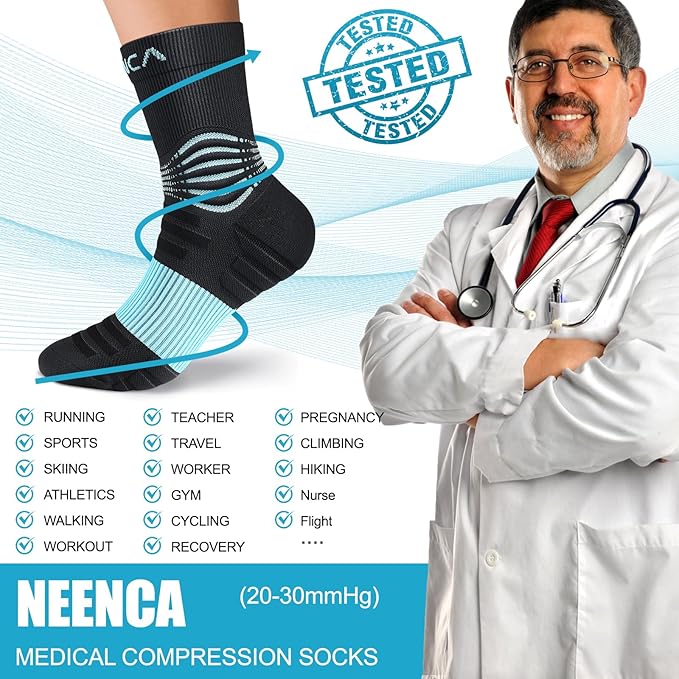 NEENCA Medical Compression Socks—2 Pairs, Ankle Socks for Injury Recovery, Pain Relief, Swelling, Sport Protection 20-30 mmHg