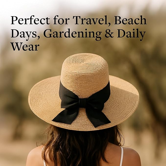 Wide Brim Sun Hat – UPF 50 Sun Protection Hat, Lightweight & Adjustable Hat, Esthetician-Designed Sun Hats for Women UV Protection, Stylish Beach & Gardening Hat Beige