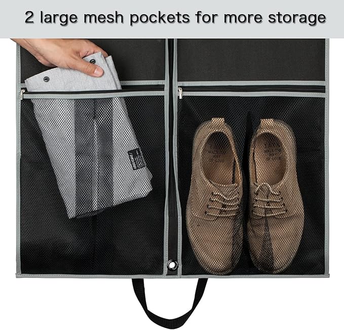 Zilink Long Dress Garment Bags for Travel 60" Dress Suit Cover for Storage with 2 Large Mesh Pockets and a PVC Card Holder, Black