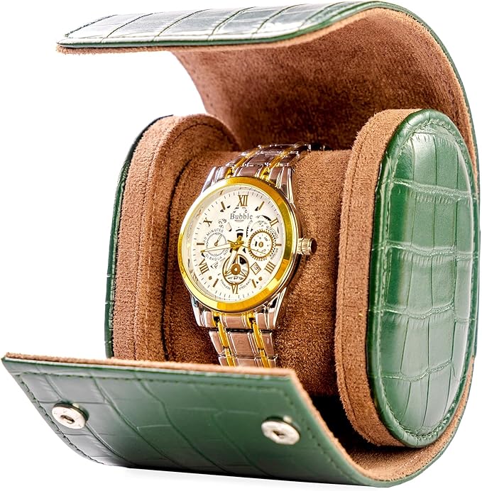 MR.OKAY Single Watch Travel Case-Classic Leather Watch Case With Superb Texture.(Portable Watch Roll Or Organizer For Storage And Display).Festival Gift For Men, All Handcrafted By Artisans