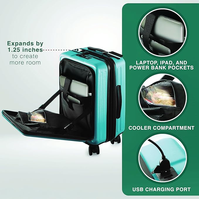 Luggage Sets 3 Piece, 22 Inch Carry on Luggage and 24 Inch Suitcases with Wheels Spinner, Durable Hard Shell Suitcase Set, Expandable Travel Suitcase, Teal