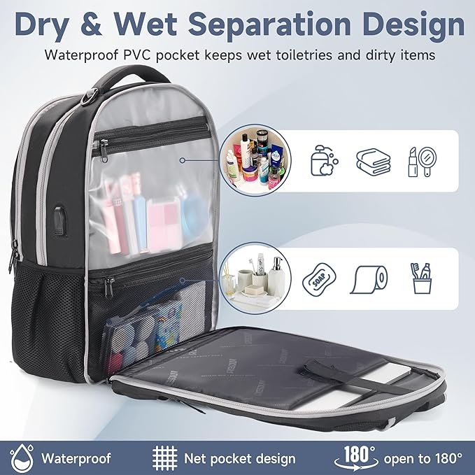 Multipocket TSA Black Travel Laptop Backpack for Men, Anti-Theft Business Daypacks, Airline Approved Personal Item Work Bag, Water Resistant 16 Inch Work Computer Backpack