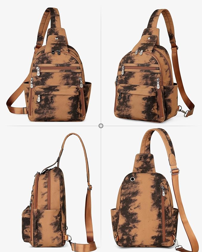 FADEON Large Sling Bag for Women, Leather Crossbody Purse Designer Anti Theft Sling Backpack, RFID Fanny Packs for Travel