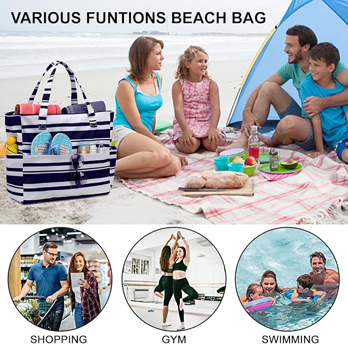 Waterproof Beach Tote Pool Bags for Women Ladies Extra Large Gym Tote Carry On Bag With Wet Compartment for Weekender Travel