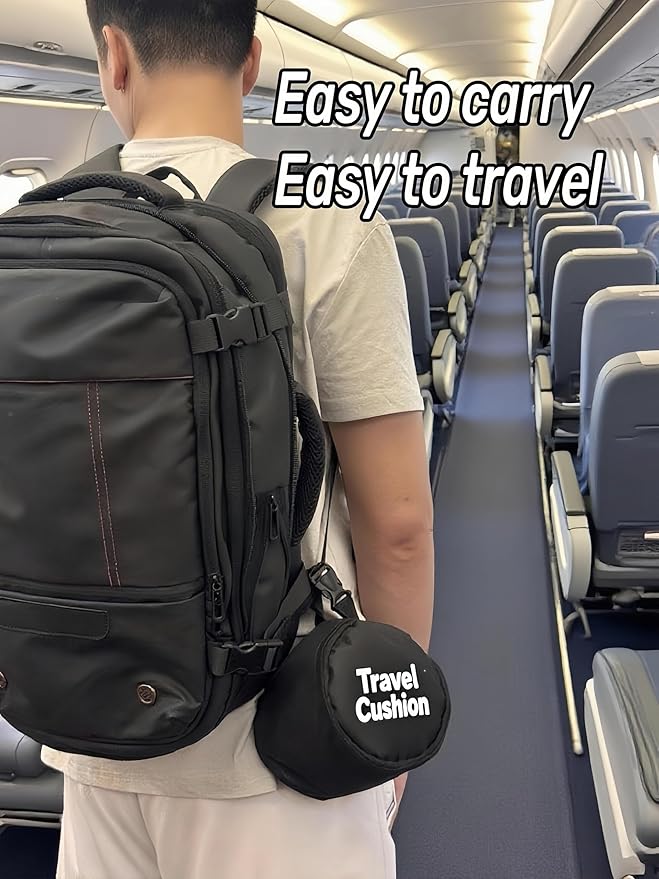 Travel Cushion Airplane Seat,Inflatable Air Bubble Design with Storage Bag for Car/Office/Kitchen Chairs.42 Air Cells, Adjustable Firmness, Non-Slip Bottom