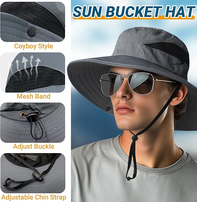 NPQQUAN Ponytail Sun Bucket Hats for Women Men Wide Brim UPF 50+ Fishing & Beach Hats
