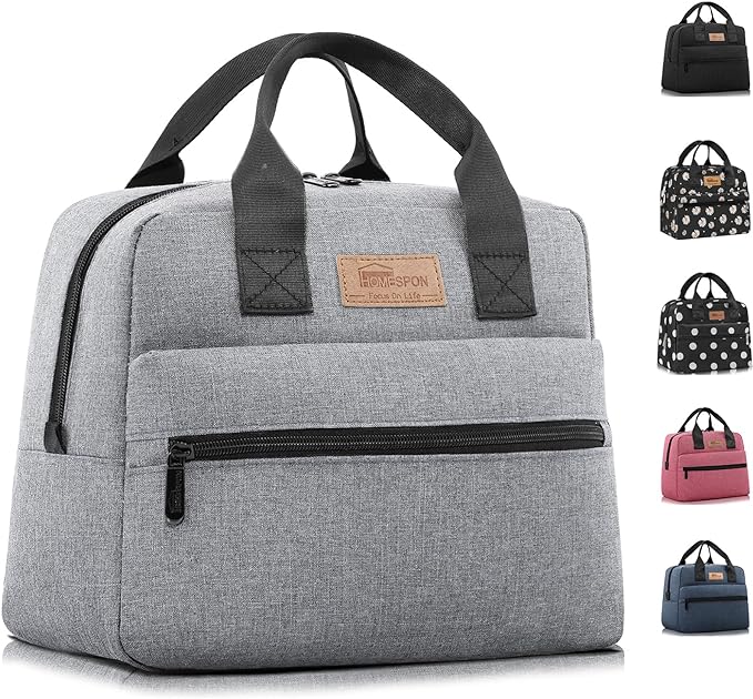 HOMESPON Insulated Lunch Bag for Women Men Lunch Box Cooler Lunch Tote for Work Picnic (Grey)