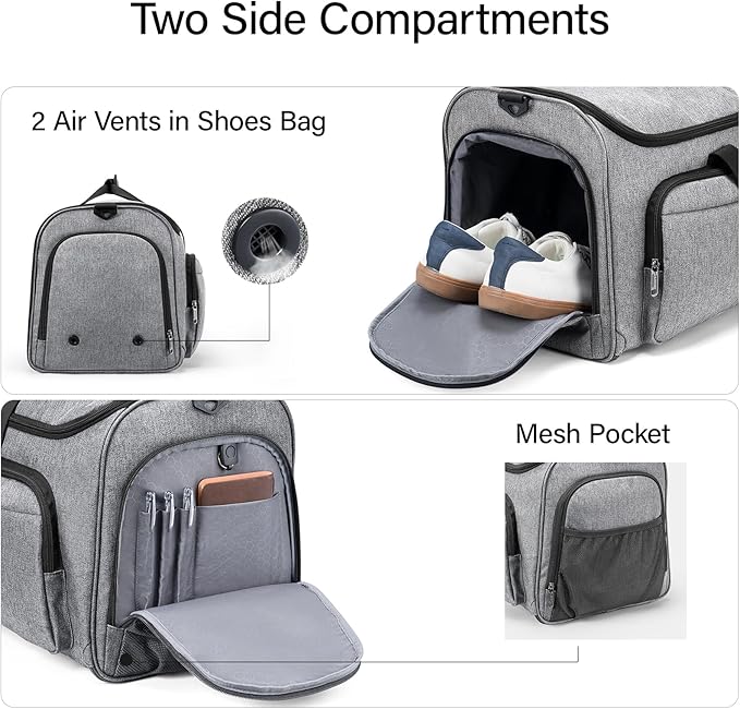 Hanke Carry on Garment Bags for Travel,Convertible Duffle Bag Luggage Bag Weekend Bag with Shoe Compartment,2 in 1 Hanging Suitcase Suit Bag for Men Women,Light Grey