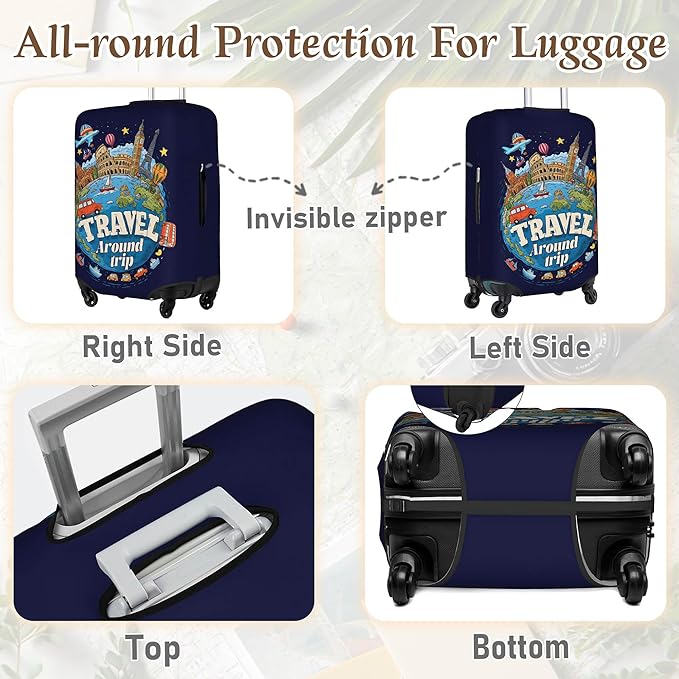 Luggage Cover, Travel Suitcase Covers, Elastic Suitcase Protective Cover, Scratchproof Luggage Protector, Washable Dustproof Trolley Case Protector Fit 22-28 Inch (word, M（22-24inch suitcase）)