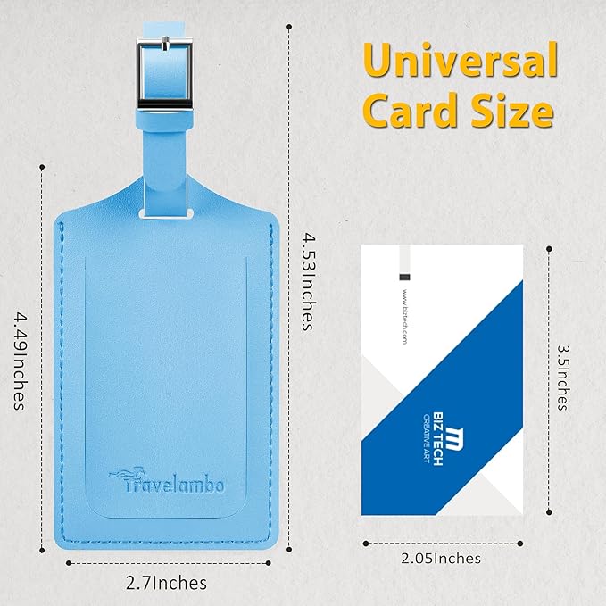 Travelambo Luggage Tags for Suitcases Faux Leather Privacy Protection 2 Pack Bag Tags Travel Accessories Essential, Light Blue