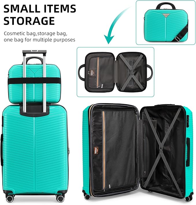 LEAVES KING LARVENDER Luggage Sets 5 Piece, Expandable(Only 24"&28") PP Suitcase with Spinner Wheels, Durable Luggage Sets Clearance Carry On Luggage Suitcase Set For Women Men, Aqua Blue
