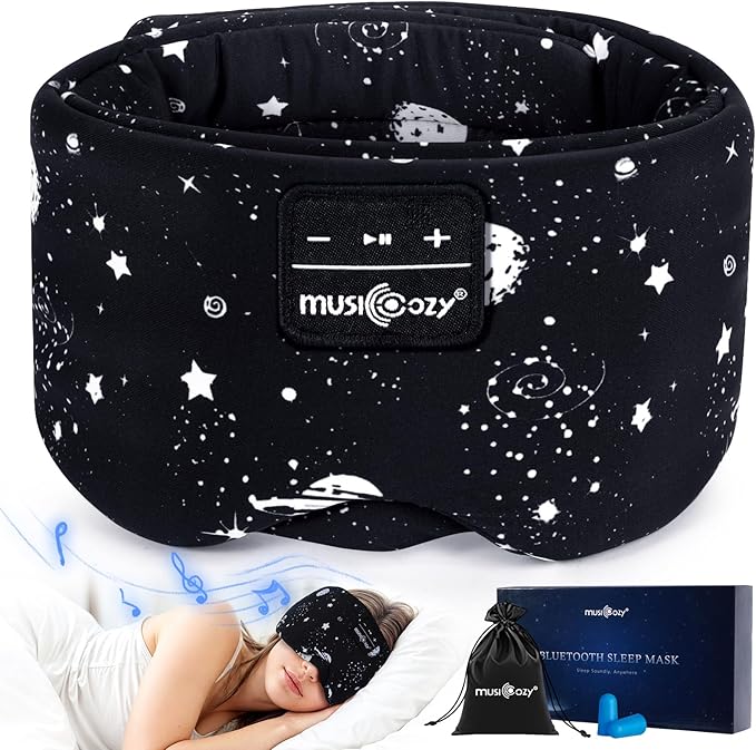 MUSICOZY Sleep Headphones Bluetooth Sleep with Headphones Eye Wireless Bluetooth 5.4 with Adjustable Headband Total Blackout for All Night Sleep, Travel & Nap