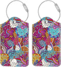 Fintie Luggage Tags, Privacy Cover ID Label with Stainless Steel Loop and Address Card for Travel Bag Suitcase, Peacock Flower (2 Piece)