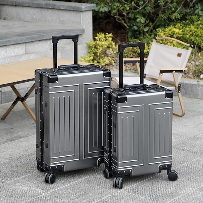 All Aluminum Carry On Luggage，Cut from Whole Aluminum Sheet，22x14x9 Airline Approved ，（3rd Generation，Premium Metal zipperless suitcase ） (grey, 26inch)