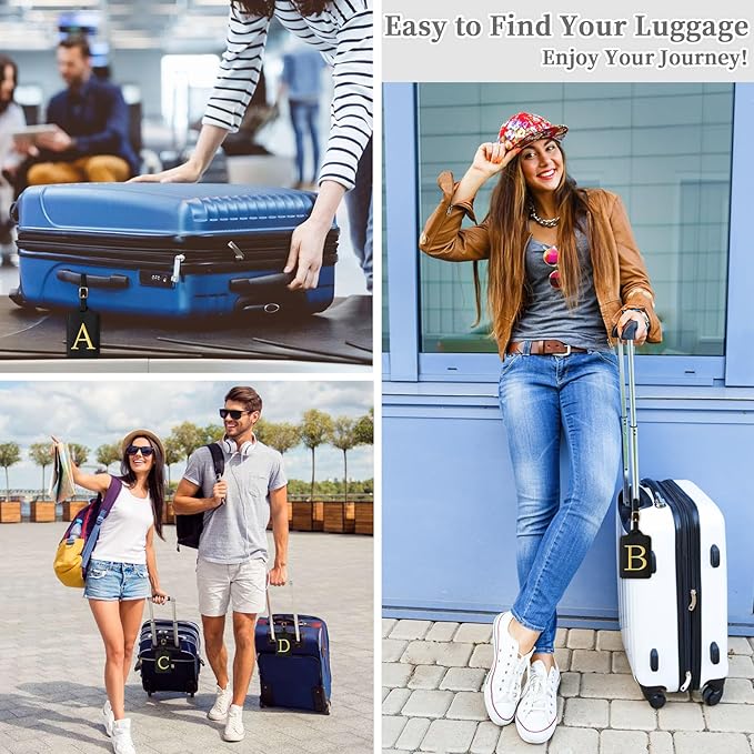 Personalized Initial Luggage Tags for Suitcase TSA Approved, Black Leather Cute Luggage Tag with Privacy Cover Name Card, Embroidered Custom Luggage Tags Travel Backpack Tags Gifts for Women Kids(L)