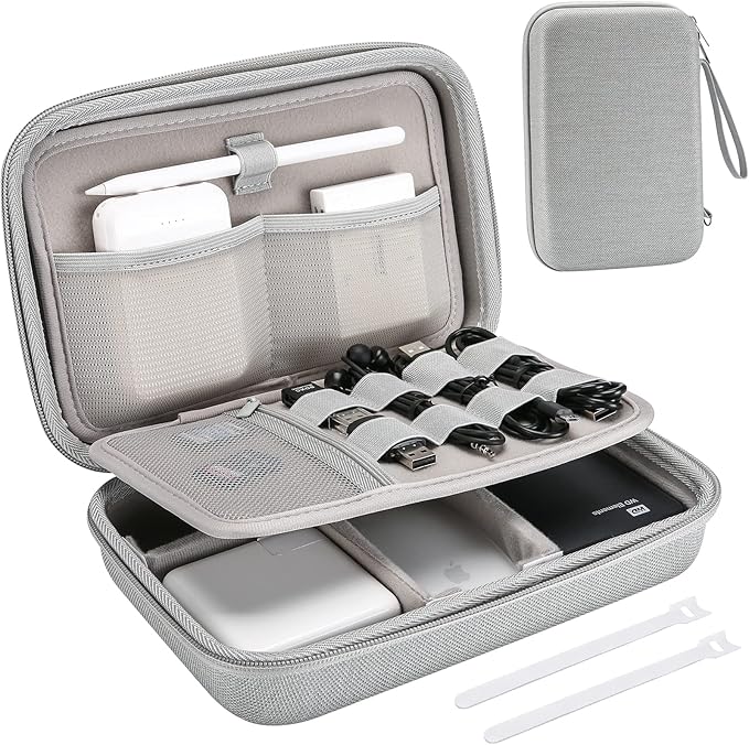 ProCase Hard Travel Electronic Organizer Case for MacBook Power Adapter Chargers Cables Power Bank Apple Magic Mouse Apple Pencil USB Flash Disk SD Card Small Portable Accessories Bag