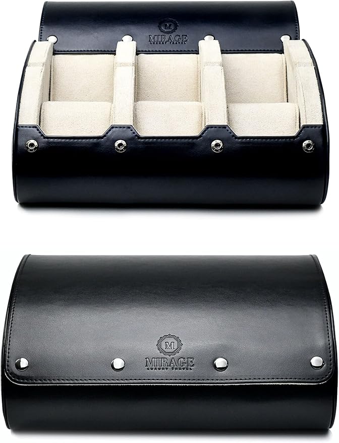 M Mirage Luxury Travel 6 watch display case organizer - Jade Black & Ivory White