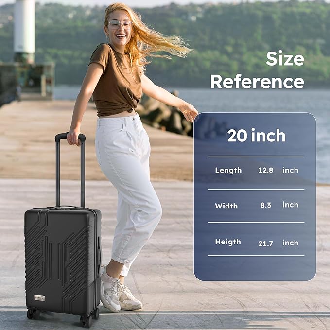 20-inch Carry On Luggage Airline Approved - PC+ABS Lightweight Suitcase with Built-in TSA Lock，Hard-shell Durable Rolling Luggage with USB Port