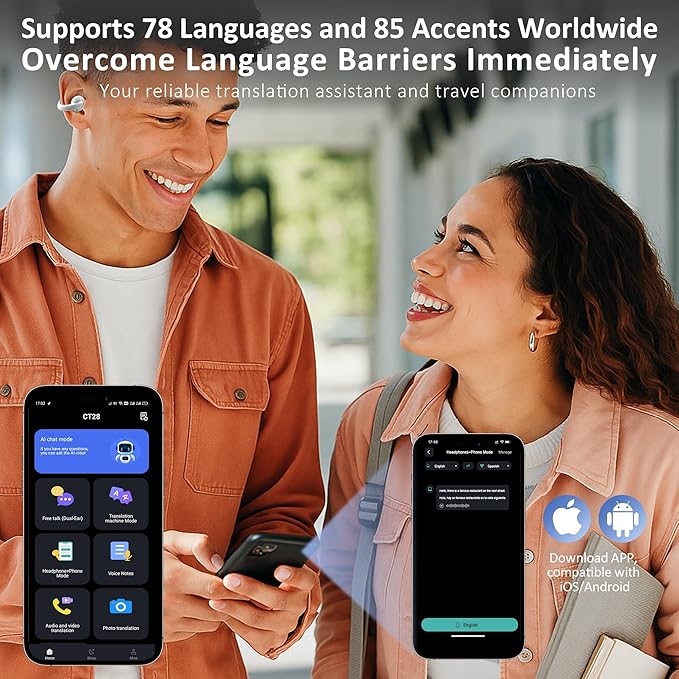Language Translation Earbuds Real Time, IAMJOY Language Translator Earbuds Open Ear Clip-On Earbuds, Audifonos Traductores Inglés Español Language Translator Device with APP for Travel Study, White