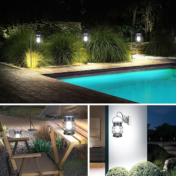 UBright 2 Pack Solar Lantern Lights Outdoor Waterproof Metal Hanging Solar Lights for Outside Lanterns Decorative Outdoor for Patio Porch Garden Lawn, Cool White