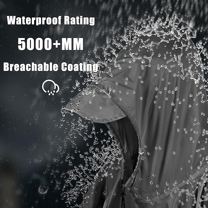 Coralrain Hooded Rain Poncho Lightweight Waterproof Unisex Raincoat Jacket with Pocket for Men Women Adult