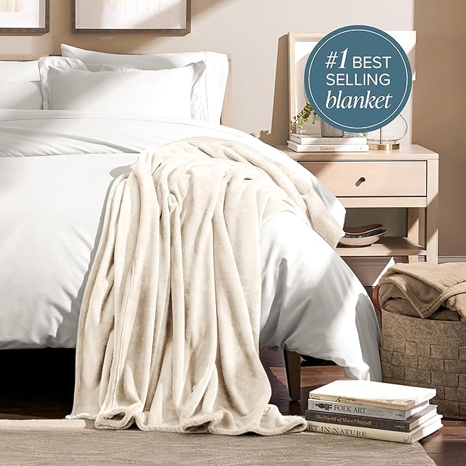 Bare Home Fleece Blanket - Throw/Travel - Ultra-Soft Lightweight for Bed, Sofa, and Couch - Luxury Microplush - Cozy Warm Blanket (Throw/Travel, Vanilla)