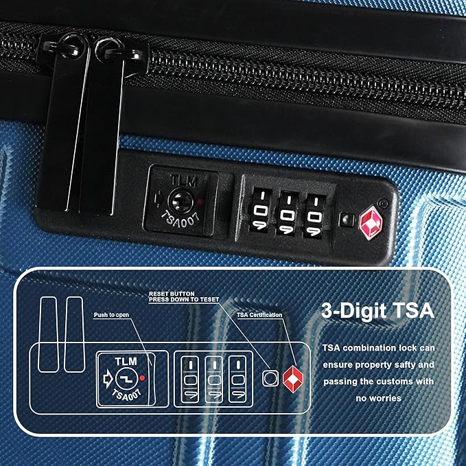 Luggage Sets 4 Piece, ABS PC Lightweight Suitcases with Wheels, Hardshell Luggage Sets Carry on Luggage with TSA Lock Blue (12in 20in 24in 28in)