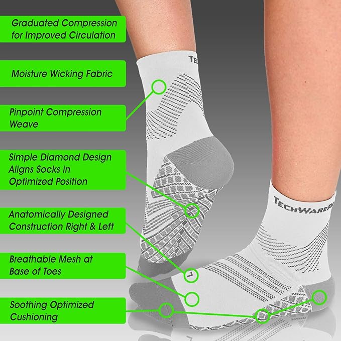TechWare Pro Plantar Fasciitis Socks – Cushion Ankle Compression Socks Women & Men. Achilles Tendonitis Brace & Arch Support