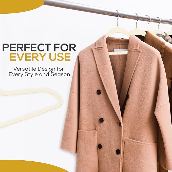 Premium Ivory Velvet Hangers 30 Pack – Space Saving Felt Hanger, Non Slip Clothes Hangers for Closet, Heavy Duty Hanger for Coats, Shirts & Pants, 360° Swivel Hook, Hold Up to 10lbs