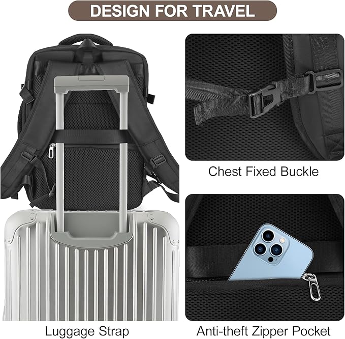 Travel Laptop Backpack with USB Charging Port Business Anti Theft Water Resistant Flight Approved Expandable Backpack (black)
