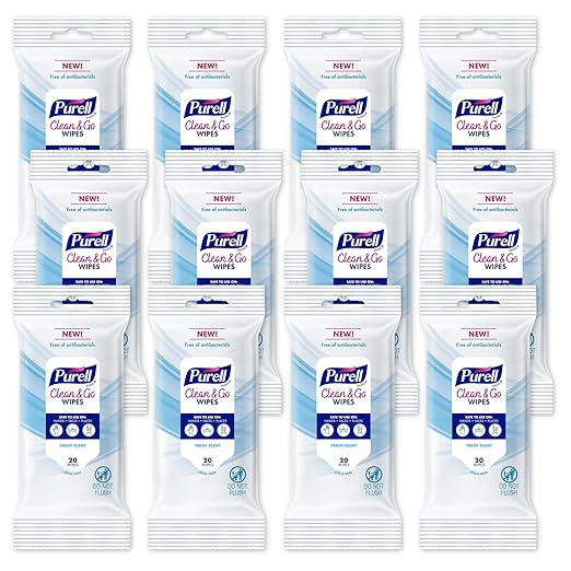 PURELL® Clean & Go Cleaning Wipes, Skin and Surface, Fresh Scent, 20 Count Travel Pack (Pack of 12), 9269-12-CMR