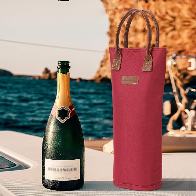 ZORMY Single Bottle Insulated Wine Tote, 1 Bottle Wine Carrier Bag Padded Wine Cooler Perfect Wine Lover's or Wedding Gift-Red