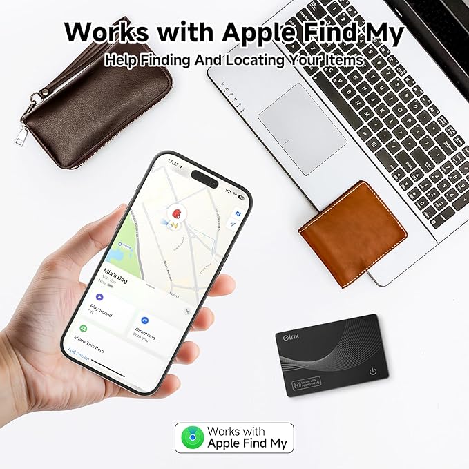 2025[Apple MFi Certified] Air Smart Tags Wallet Tracker Card Work with Apple Find My (iOS Only), Rechargeable Tag GPS Tracker Item Locator Thin Finder for Wallet, Keys, Luggage, Bags (Black 1 Pack)
